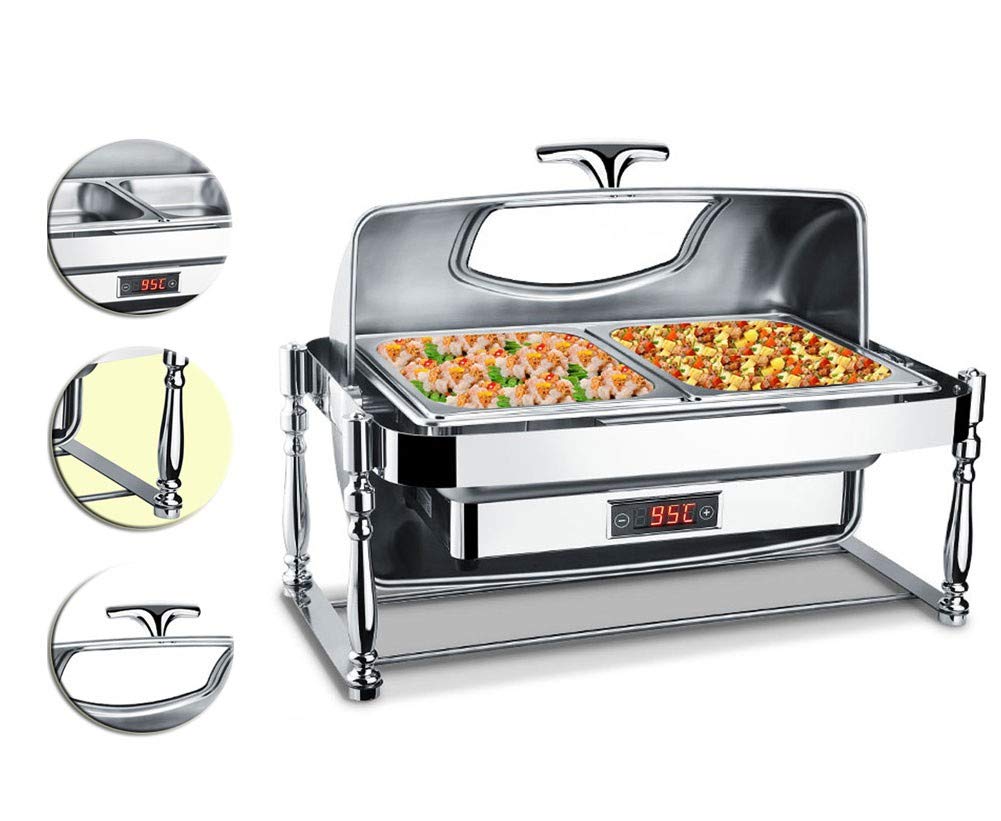 Calentadores de Comida Chafing Dish Calentador para Buffet Set Bandejas de Calentamiento de Acero Inoxidable, Ideal para Celebraciones Familiares Full Size with 1/2 Inserts