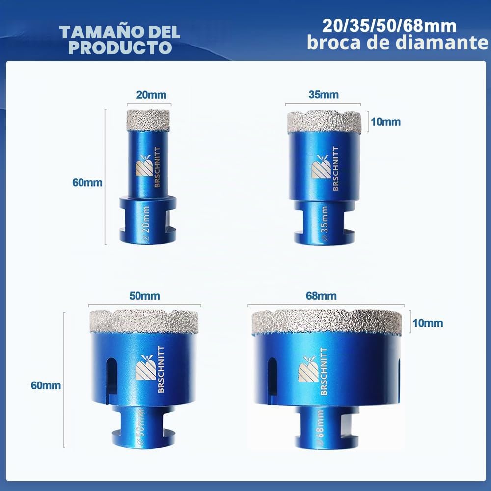 Broca Diamante Porcelanico - 4 piezas 20/35/50/68 mm Corona Diamante Porcelanico para Azulejos Marmol Ceramica M14 Rosca