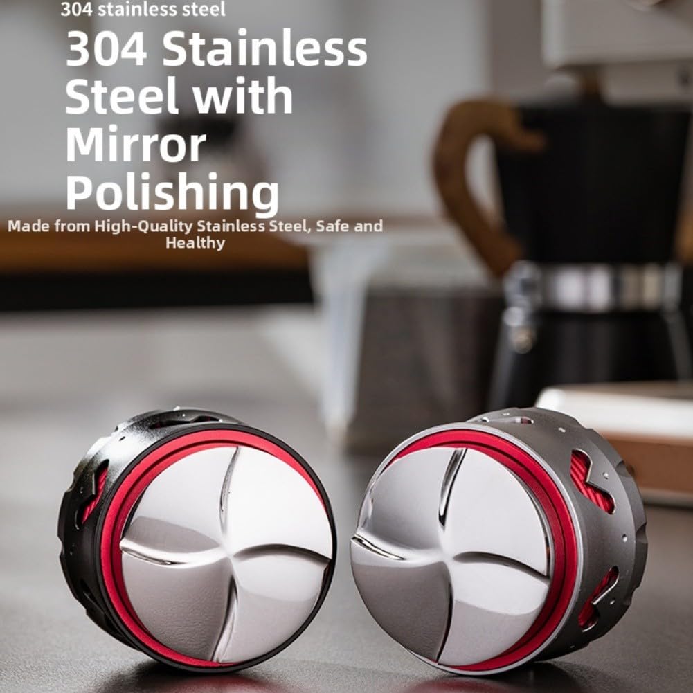 Tamper de café autonivelante de 51 mm, distribuidor automático de espresso de acero inoxidable, base plana para herramienta de barista (06)