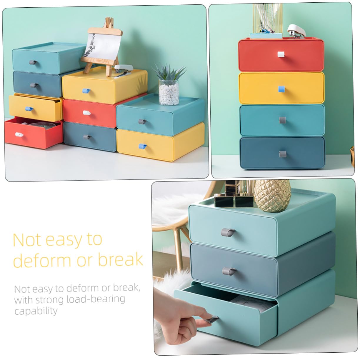 Cajones de Almacenamiento de Plástico Apilables 4 Piezas Multicolor (amarillo, Verde, Azul, Naranja) Caja Organizadora de Escritorio Resistente para Oficina y Hogar