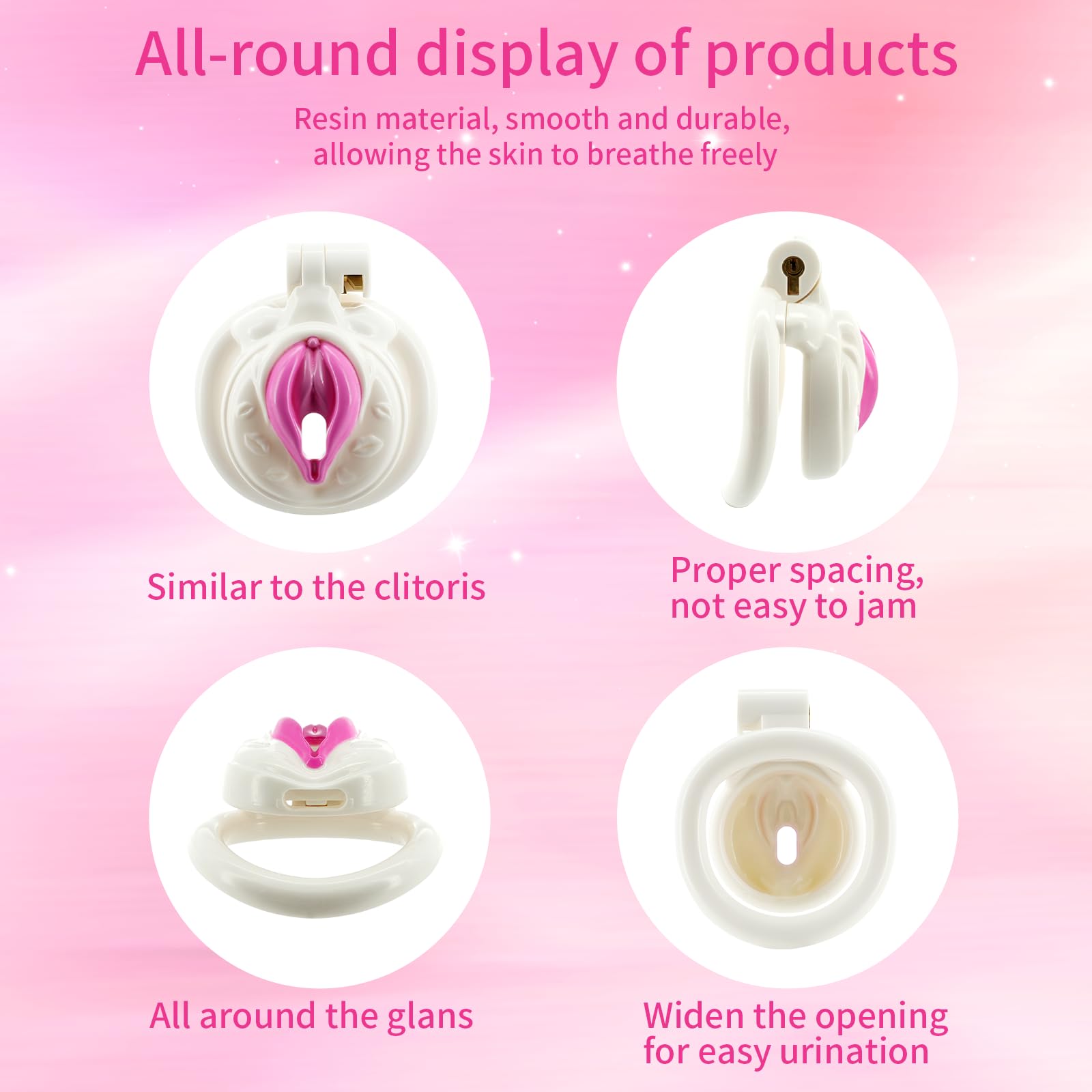 Male Chastity Cage Lightweight Cock Cage ABS+Resin Chastity Device Adult Sex Toys with 4 Different Sizes Rings,Chastity Belt & Invisible Lock for Men Sissy Penis Exercise and Abstinence (）: White