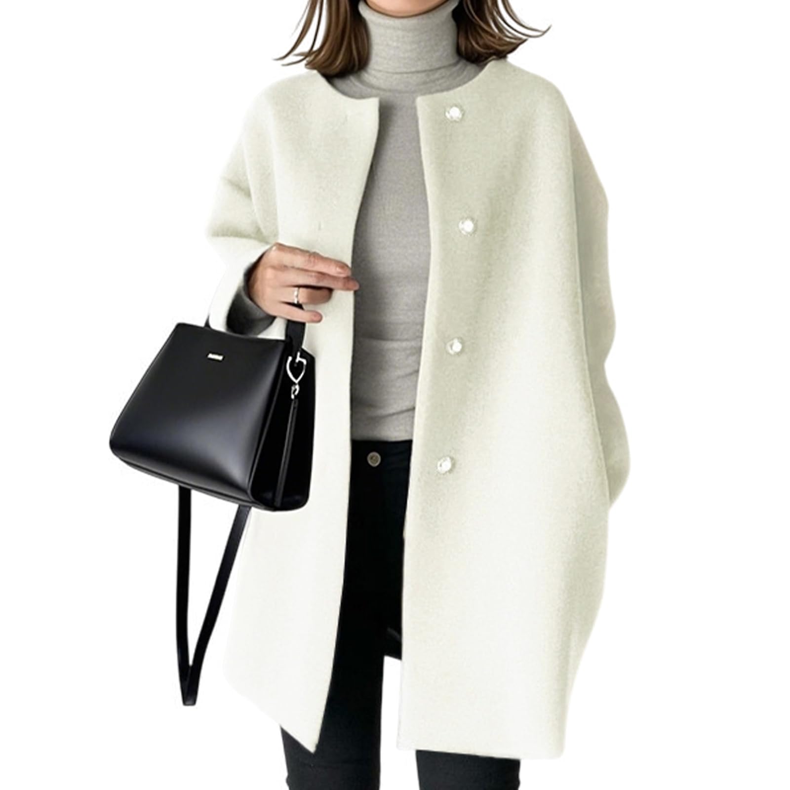 Women's Long Coat, Tailored Color, Loose Fit, Polyester Blend, Plain, Casual, Students, Adults, Autumn, Winter-image-5