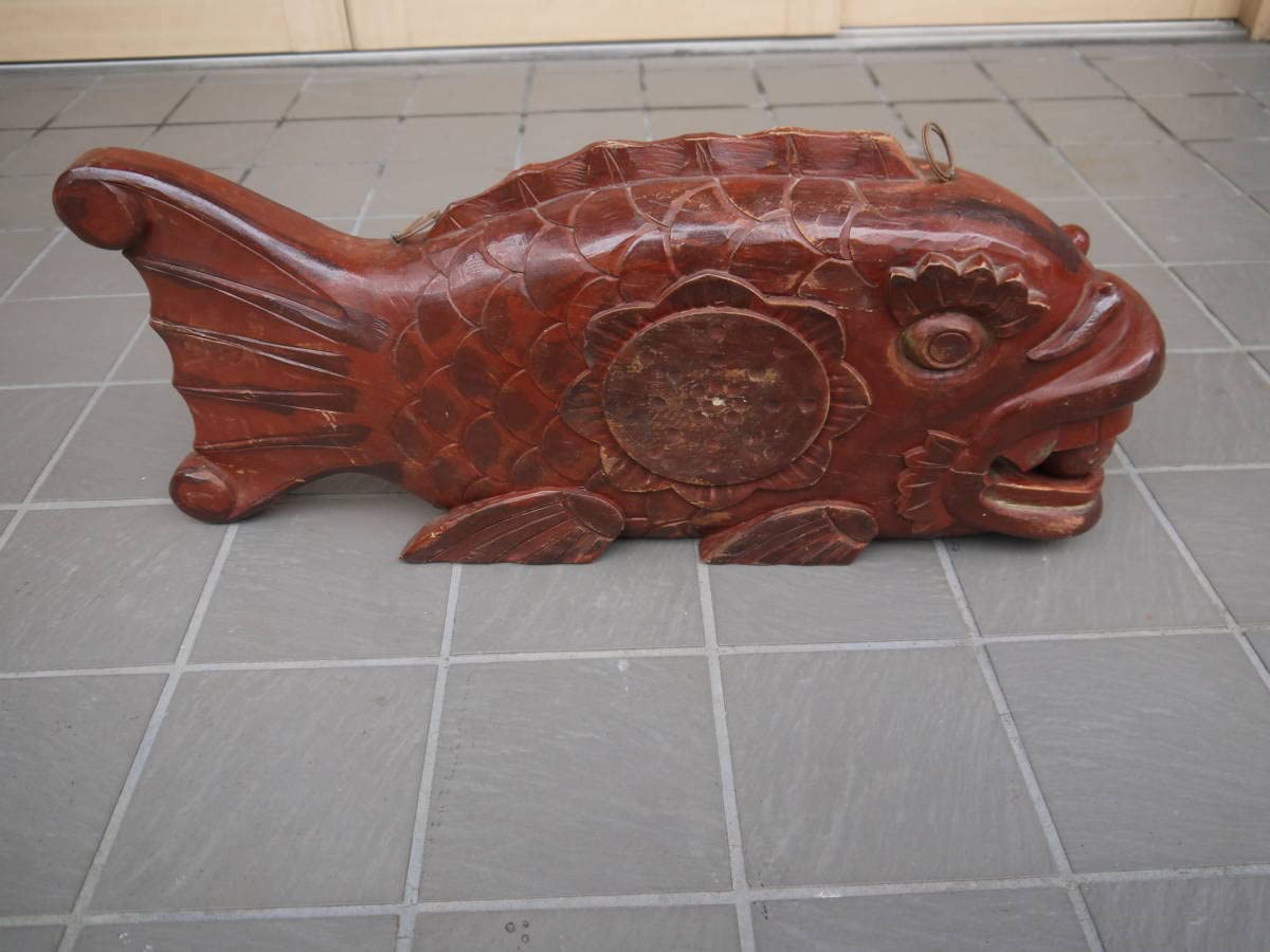 Amazon.co.jp: 【21203】魚鼓魚板無垢木彫仏具古民具長さ60cm 303 
