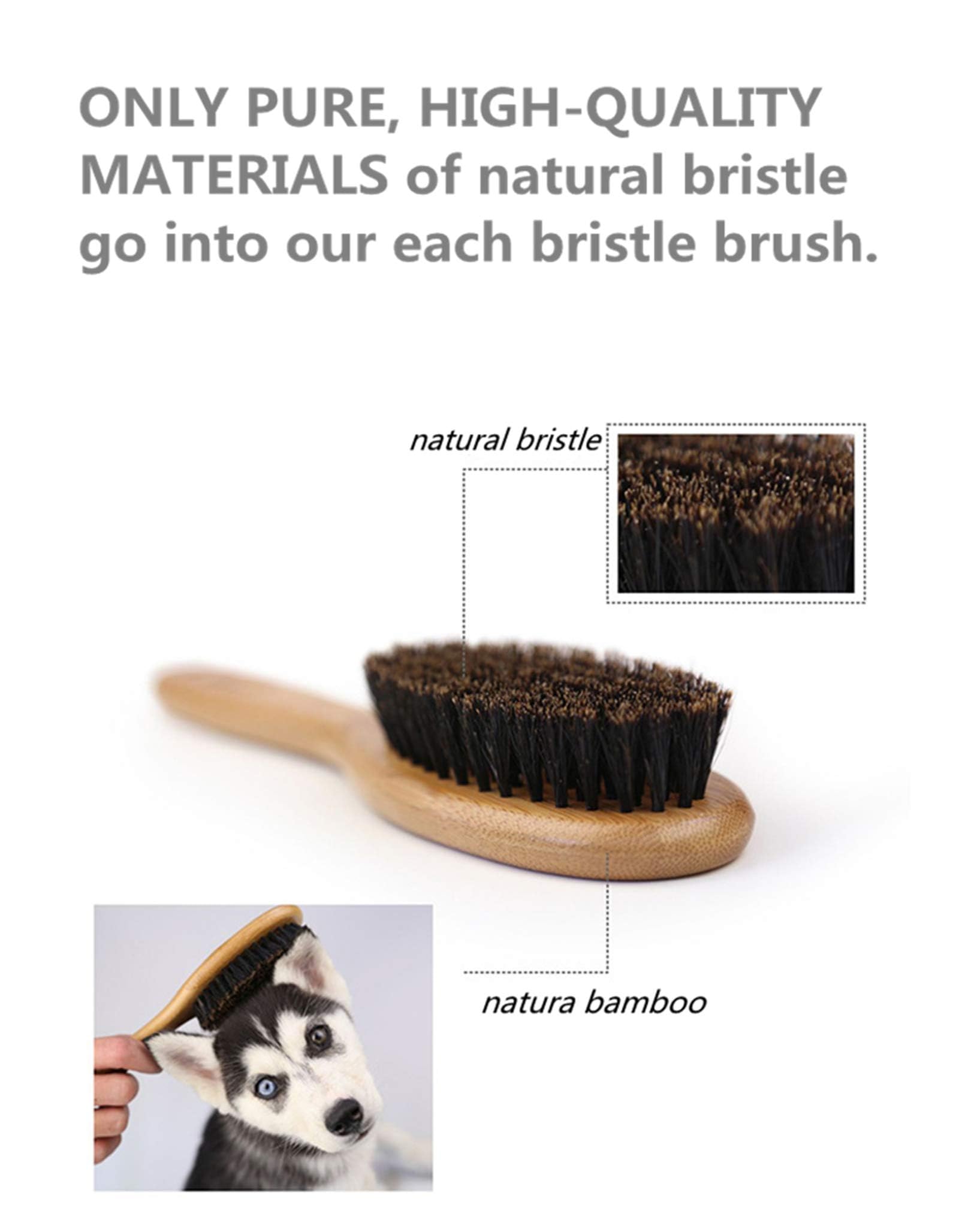 Spazzola per Animali con Setole Naturali in Bambù, per Cani e Gatti | Peli Corti e Lunghi, Toelettatura Delicata con Effetto Massaggio