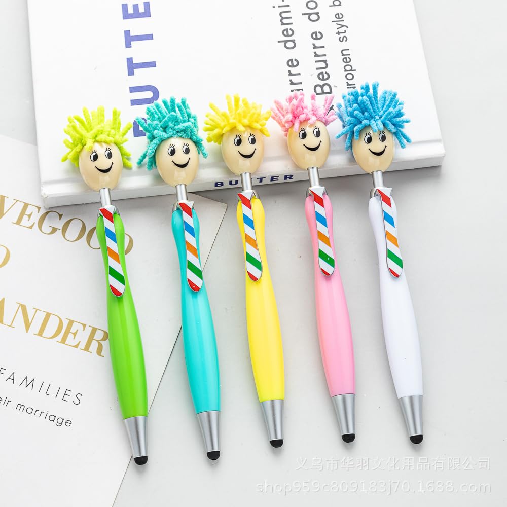 Arthink Pack of 20 Mop Head Ballpoint Pens Funny Mop Topper Pens with Plush Hair Writing Click Pen — view 6