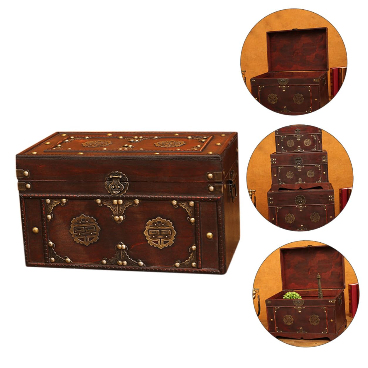 GALPADA Vintage Holz Aufbewahrungsbox Braun und Legierung mit Dekorativem Design und Praktischer Ordnungsfunktion für Zuhause und Bastelbedarf