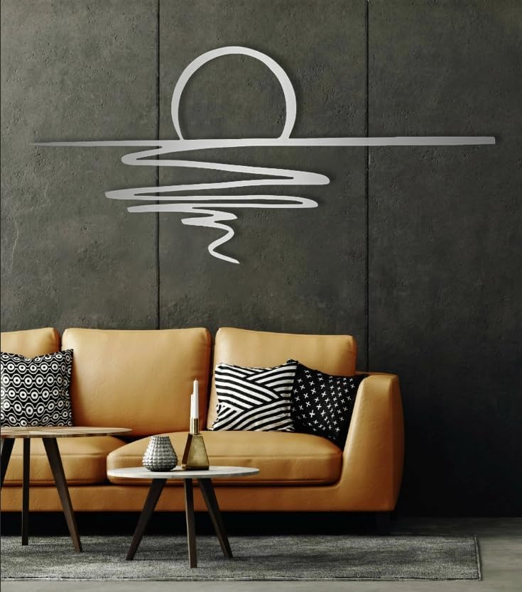 Arte geométrico de metal, decoración de pared de metal con brillo de sol, arte de pared de alambre, arte de pared de amanecer, regalo para el primer