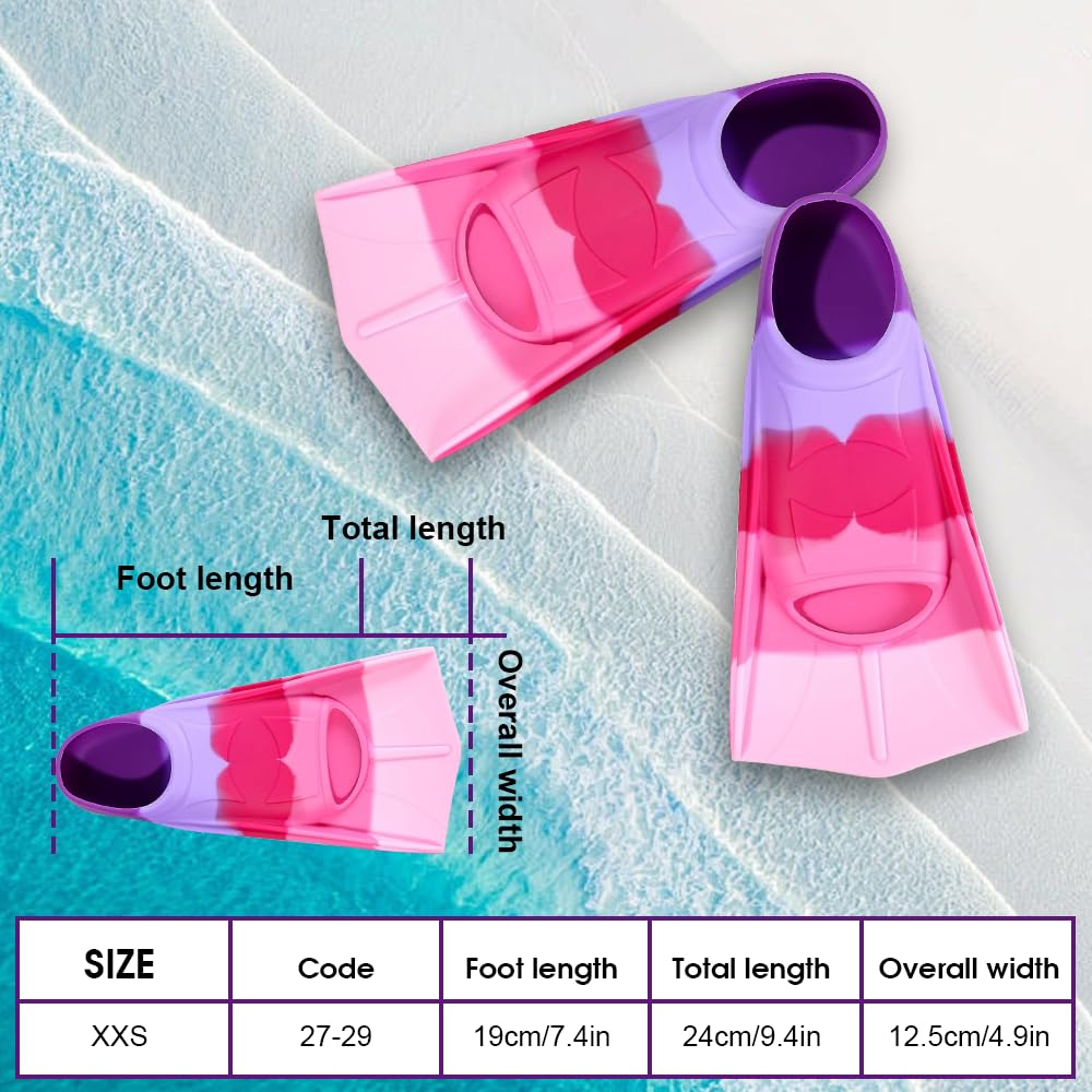Pinne da Nuoto per Bambini, Pinne da Allenamento per Nuoto in Silicone Pinne Corte Arcobaleno Light Fins per Snorkeling Immersioni per Ragazzi e Ragazze, XXS (27-29 EU)