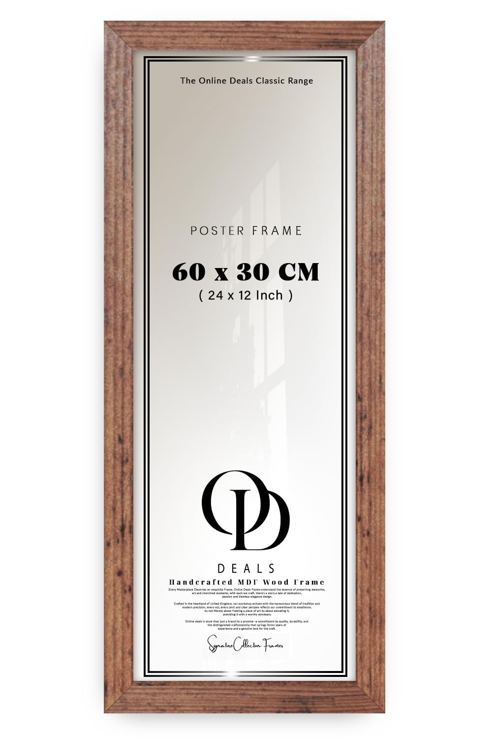 OD Deals 60x30cm (600x300mm) Picture Frame | Solid MDF Construction | Strong Metal Clips & Sawtooth Hangers | Timeless Wall Décor | Rustic