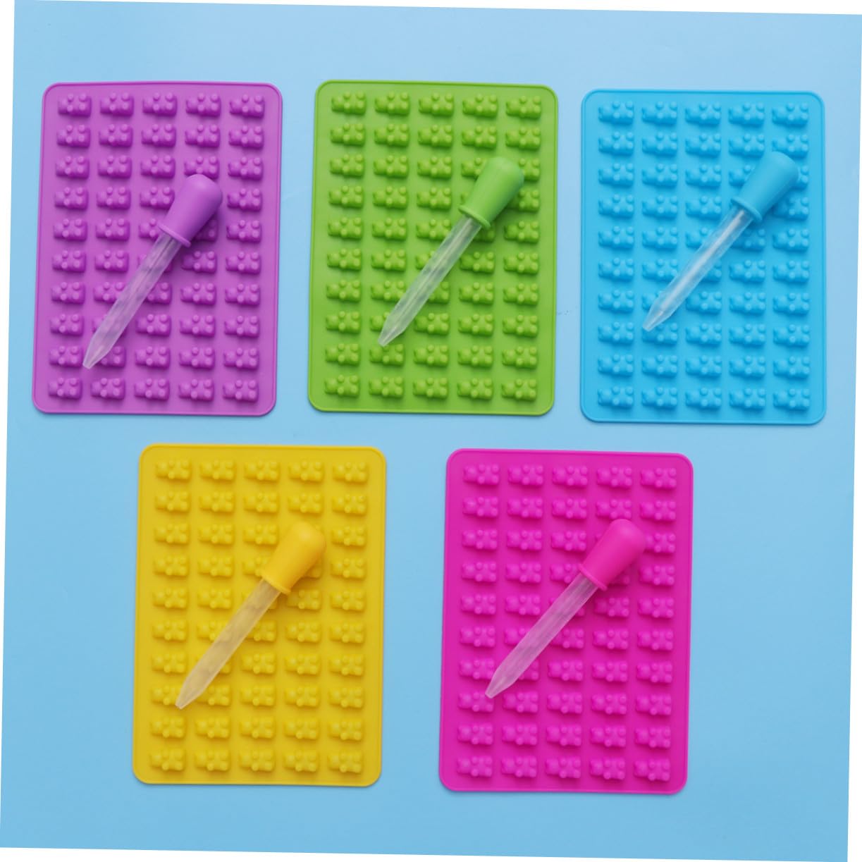 Cabilock 5ensembles Moules à Bonbons Silicone Forme Ours avec Compte-gouttes Bleu Ciel Vert Rose Jaune