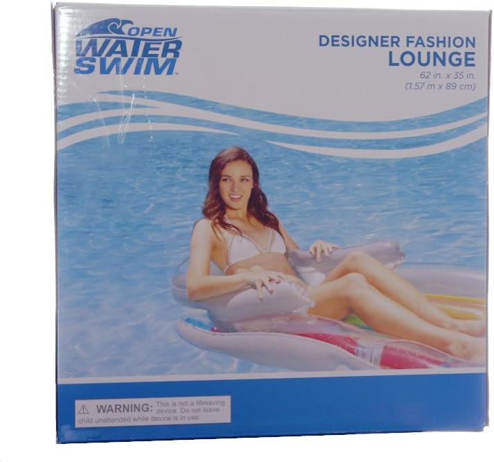 Open Water Swim Designer Fashion Lounge Pool Raft with Backrest and Armrests 62" x 35"