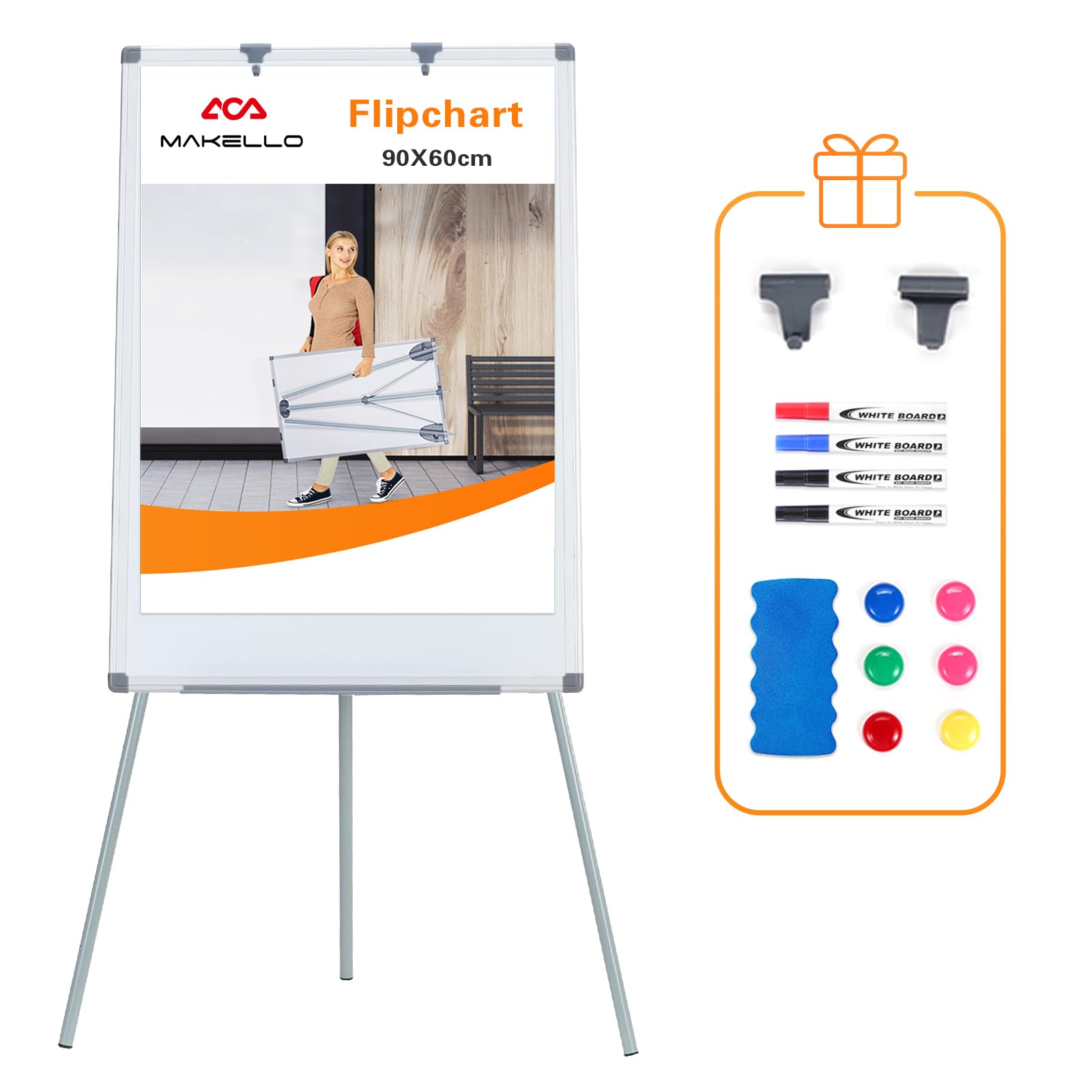 MAKELLO Flipchart,Whiteboard Mobil mit Rollen,Flipcharts für Büro mit Rollen