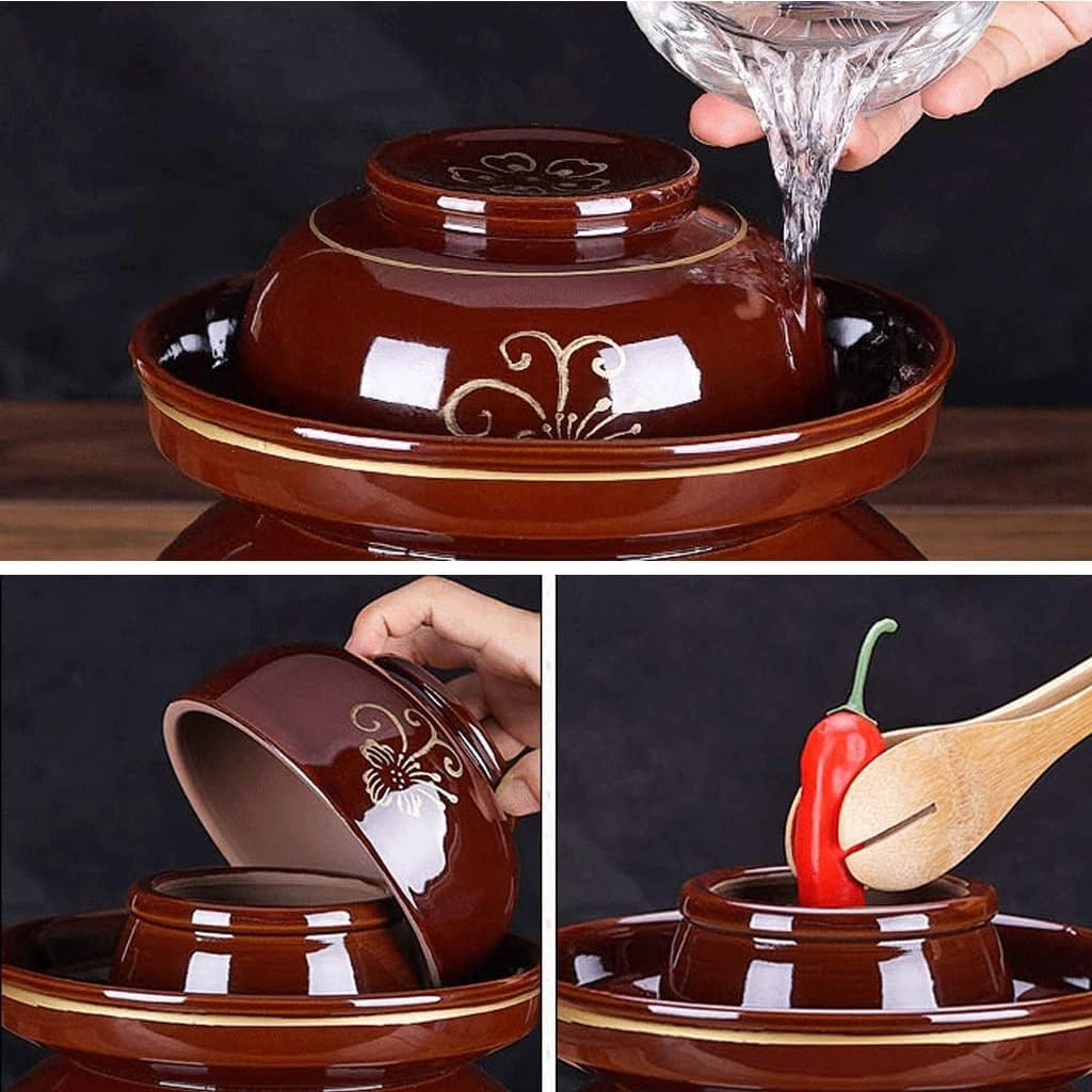 Traditional Chinese Porcelain Pickle Jar,Goldfish Pattern Fermentation Crock Pickling Pot,Ceramic Fermenting Jar with Water Seal Airlock Lid Stoneware Fermenter for 4KG Jar
