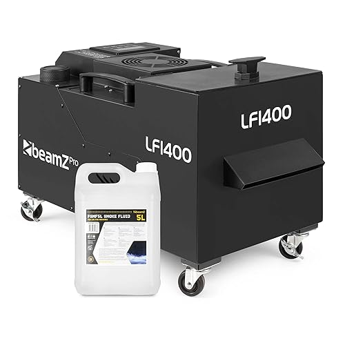 BeamZ Professional LF1400 Machine à Fumée Lourde avec 5L de liquide, 1400W, Technologie Ultrasons, DMX, Télécommande Sans Fil, Sur Roulettes, Idéal pour Mariages, Événements et Présentations - LF1400 + 5L