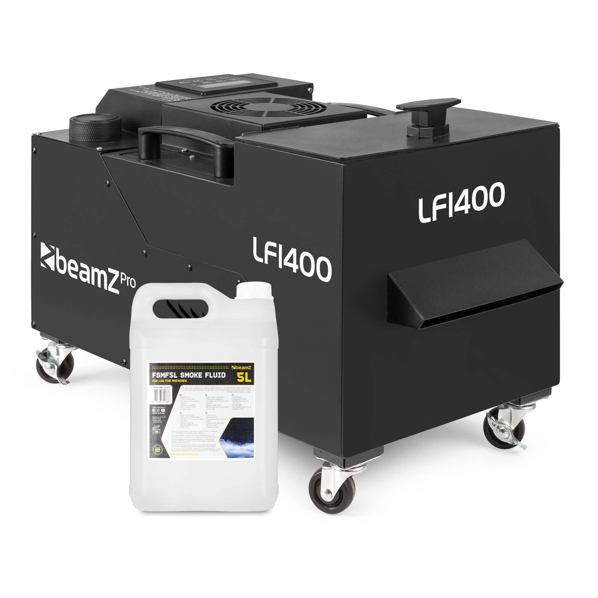 BeamZ Professional LF1400 Machine à Fumée Lourde avec 5L de liquide inclus, 1400W, Technologie Ultrasons, DMX, Télécommande Sans Fil, Sur Roulettes, Idéal pour Mariages, Événements et Présentations