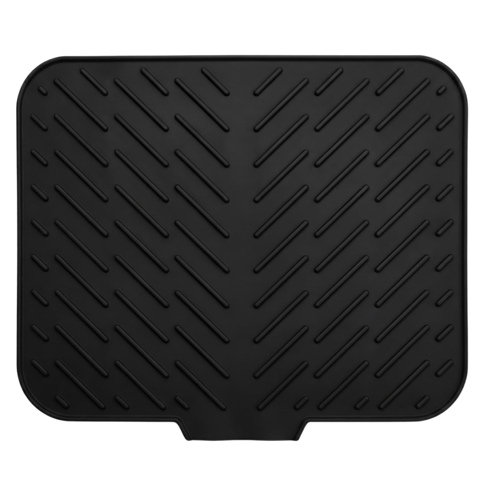 Silicone Dish Drying Mat for Kitchen Counter, 40.6 x 30.5 cm Non-Slip Sink Drainer Mat with Diagonal Ridges, Heat Resistant Draining Board Mats, Black
