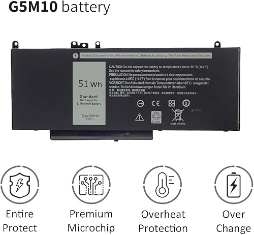 Miniatura 2 de Batería G5M10 R0TMP compatible con Dell LatitudeE5450 E5550 7V69Y 6MT4T R9XM9 WYJC2 1KY05 8V5GX 79VRK TXF9M WYJC2 0WYJC2 08V5GX Batería para
