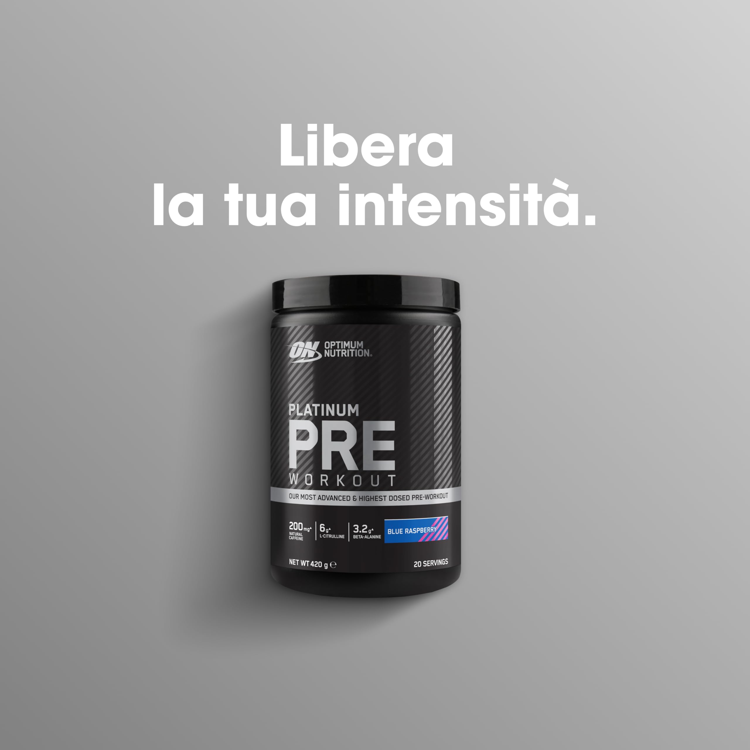 Optimum Nutrition ON Platinum PUMP Pre-Workout, Integratore Alimentare Pre-Workout Intenso Senza Caffeina con Fruitflow, Beta-Alanina, L-Arginina, L-Citrullina, Gusto Lampone Blu, 20 dosi, 420 g