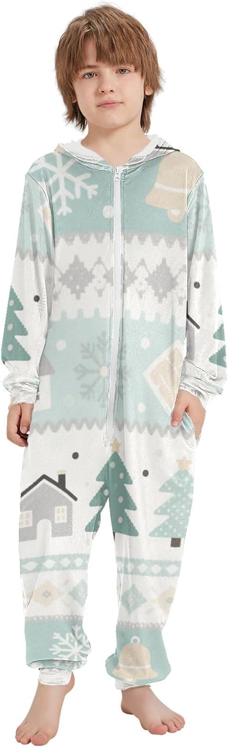 Sleepwear Holiday Pajamas Soft Cozy Hooded One-Piecing Loungewear Sleepwear for Christmas Home 4-14Y