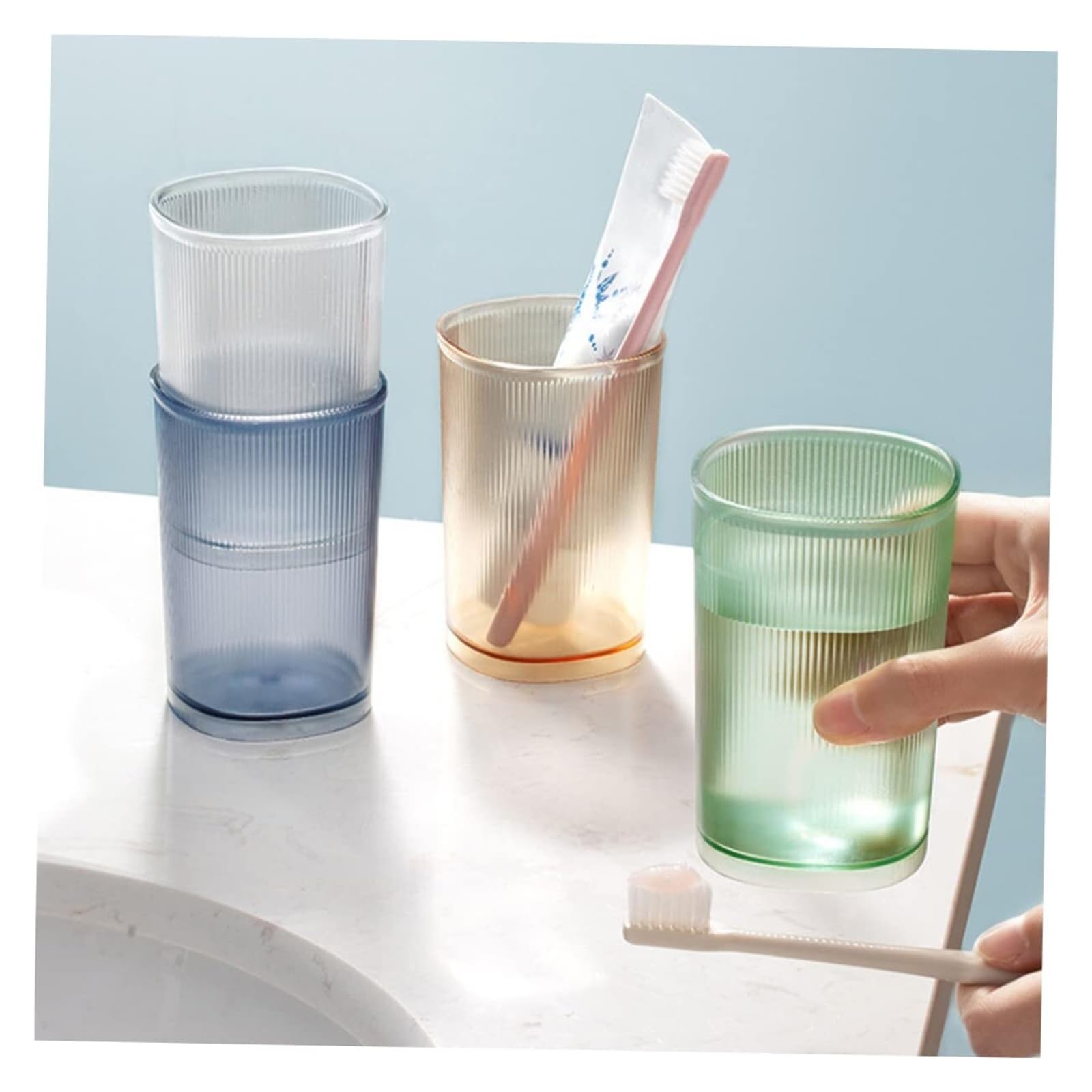 Soportes para cepillos de Dientes Juego de Vasos Enjuague bucal plástico a Rayas, Soporte portátil for Cepillo Dientes, 3 uds Organizador de Accesorios