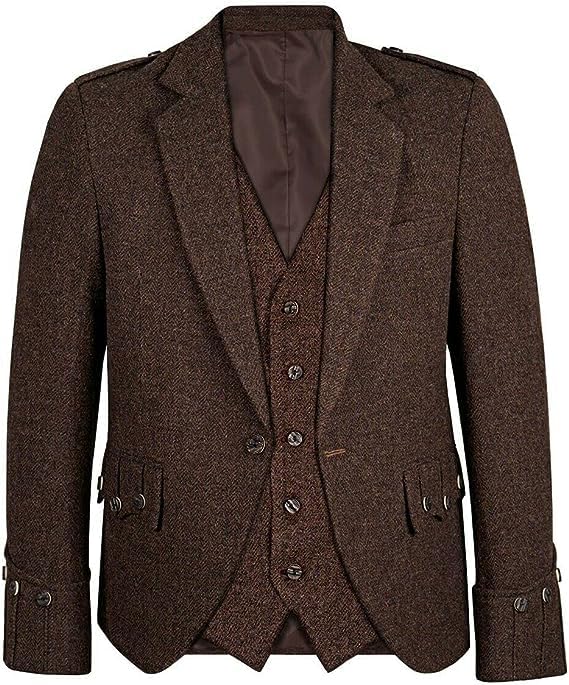 Scottish Dark Brown Tweed Argyll Kilt Jacket