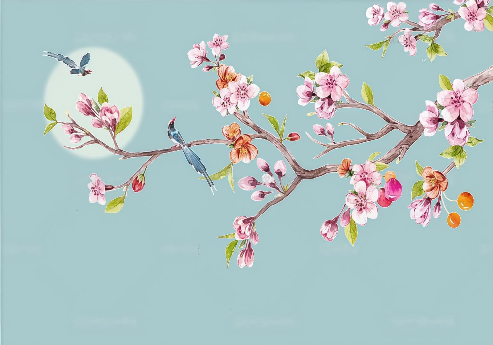 gdkldfg Flowers Birds Classical Zen Pink Wallpaper,Non-Woven Poster,Wall Mural for Living Room Bedroom Feature Wall Decoration 400x280cm