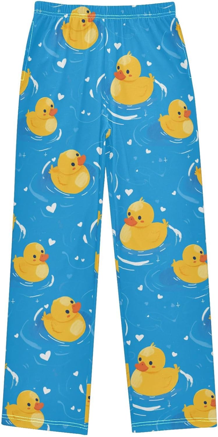 Boy's Pants Penguin White Heart Cartoon Red Jogger Pants Elastic Waist Long Bottoms Trousers with Pockets 6-14 Years