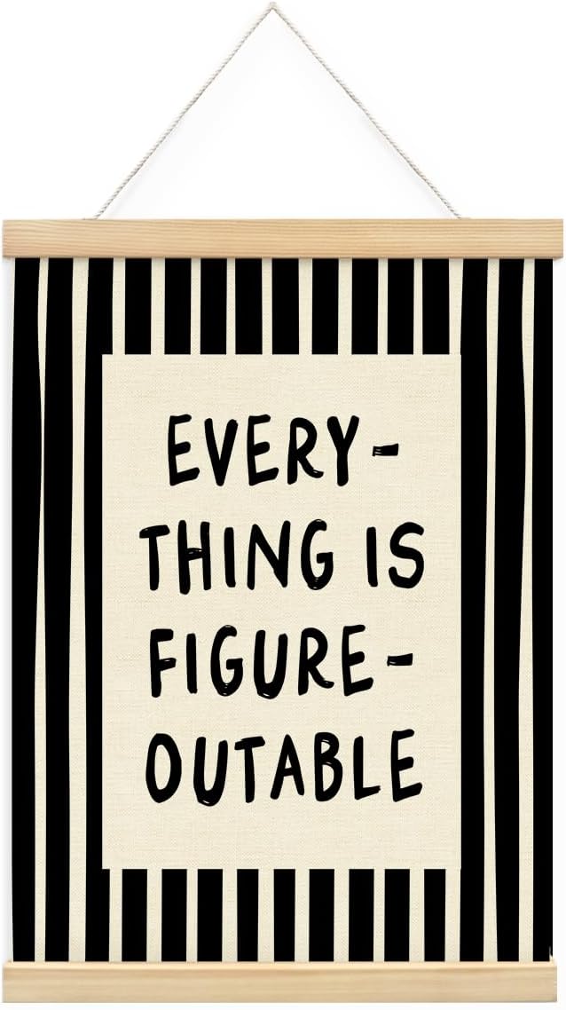 VEEMIKATILL Everything is Figureoutable Positive Affirmations Wall Art Poster Hanger Frame，Retro Positive Affirmations Canvas Prints Wall Decor for Classroom Office Home Bedroom, 12x16 Inch
