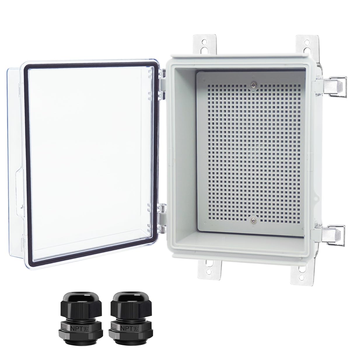 Junction Box,IP67 Waterproof Electrical Box Hinged Clear Cover Stainless Steel Latch Project Box Enclosure with Mounting Plate & Wall Bracket, Black 11.8 x 7.9 x 6.7inch(300x200x170mm) — Amazon image 16