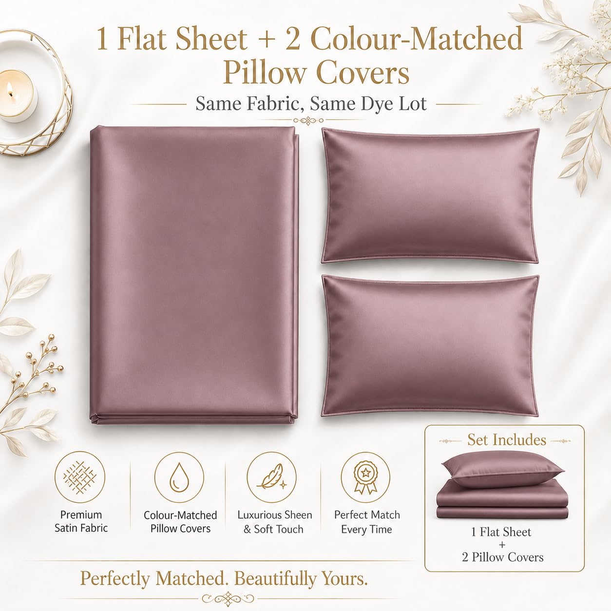 Cloth Fusion Flat Satin Bedsheet Double Size 90x100 inch 1