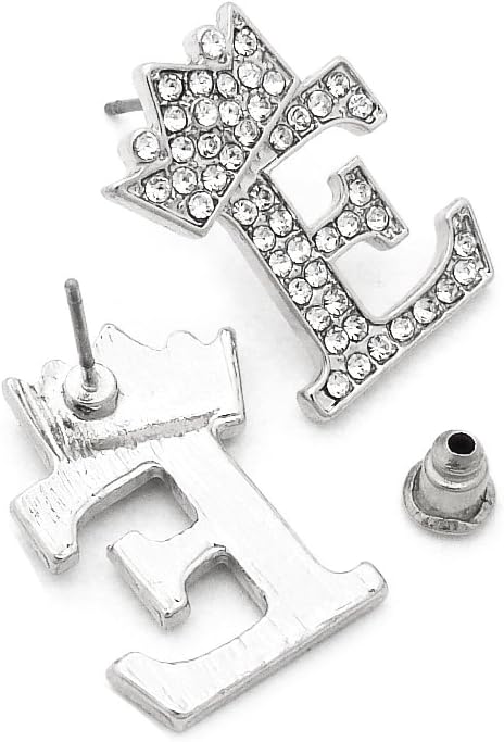 Fashion 21 Unisex Small Size Pave Initial Alphabet Letter Pendant 24" Box Chain Necklace & Earring Set (E Set/Silver)