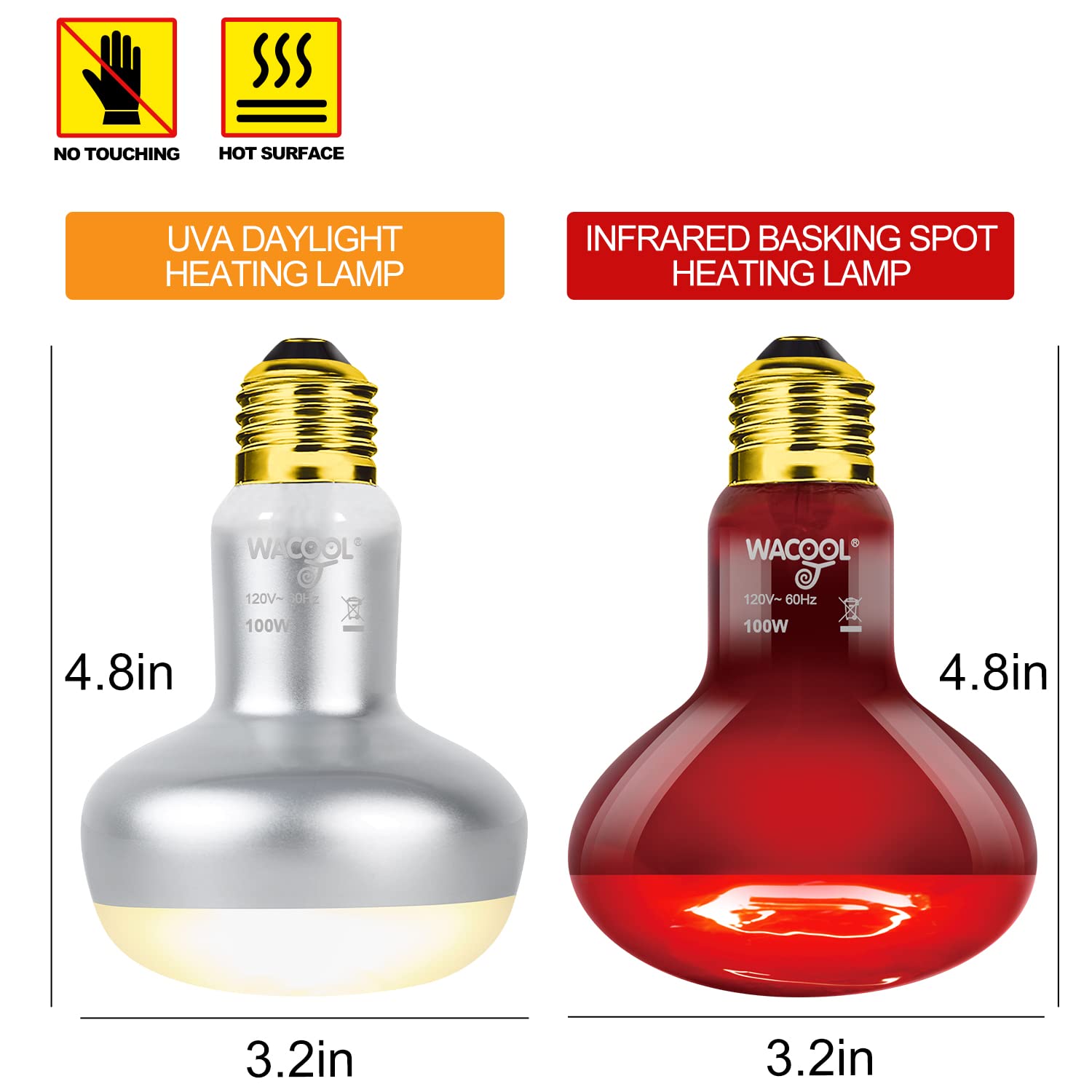 Bearded Dragon Tank Accessories WACOOL 100W Reptile Heat Lamp