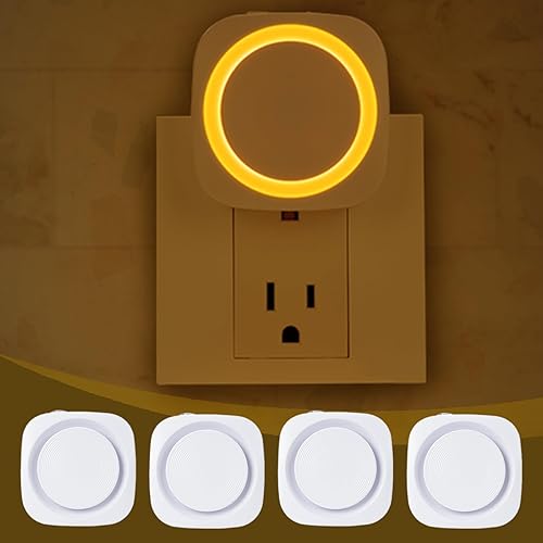 Miniatura 8 de Luces nocturnas rojas enchufables a la pared, 4 paquetes de luz nocturna regulable con sensor automático de atardecer a amanecer, luz nocturna suave