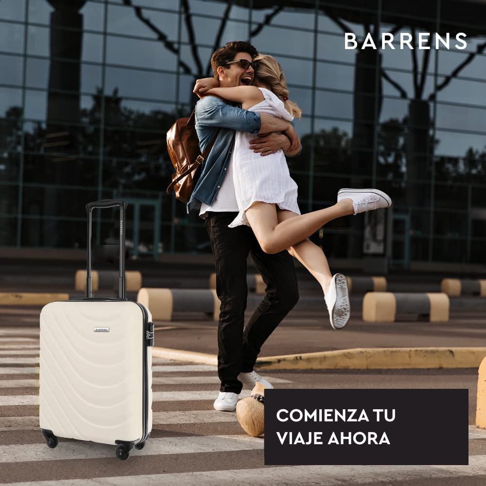 BARRENS Maleta de Cabina | Equipaje de Cabina | 55x40x20 cm | 34 L | ABS | Maleta de Viaje | 4 Ruedas | Asa Flexible | Maleta rígida | Compatible con líneas aéreas | Beige