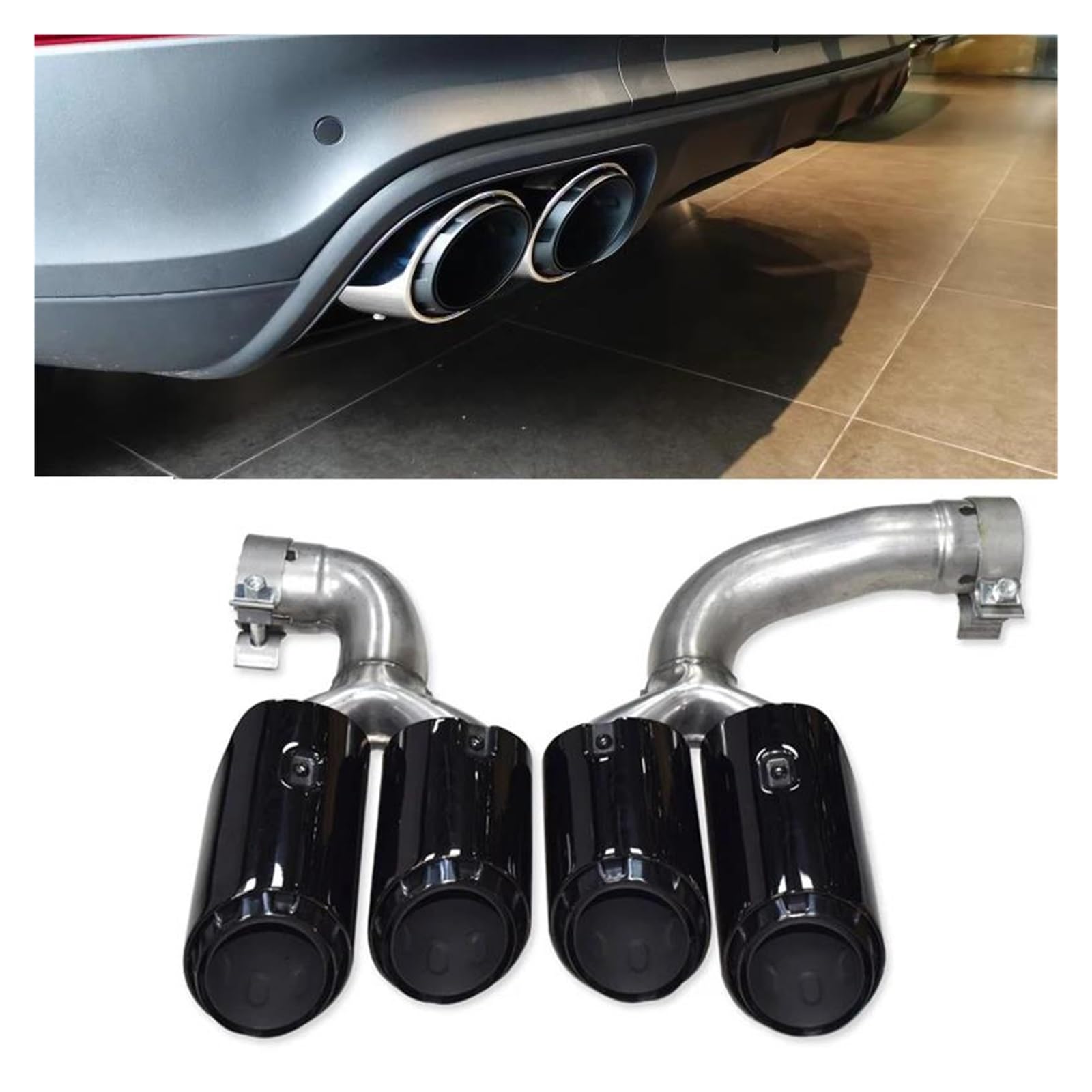 Tubo Scarico Auto Marmitta Per Cayenne 2018 2019 2020 304 Acciaio Inox Nero Auto Punta Scarico Sistema Di Scarico Tubo Punta Del Silenziatore Tubo Scarico Della Marmitta (Color : Black Hybrid)