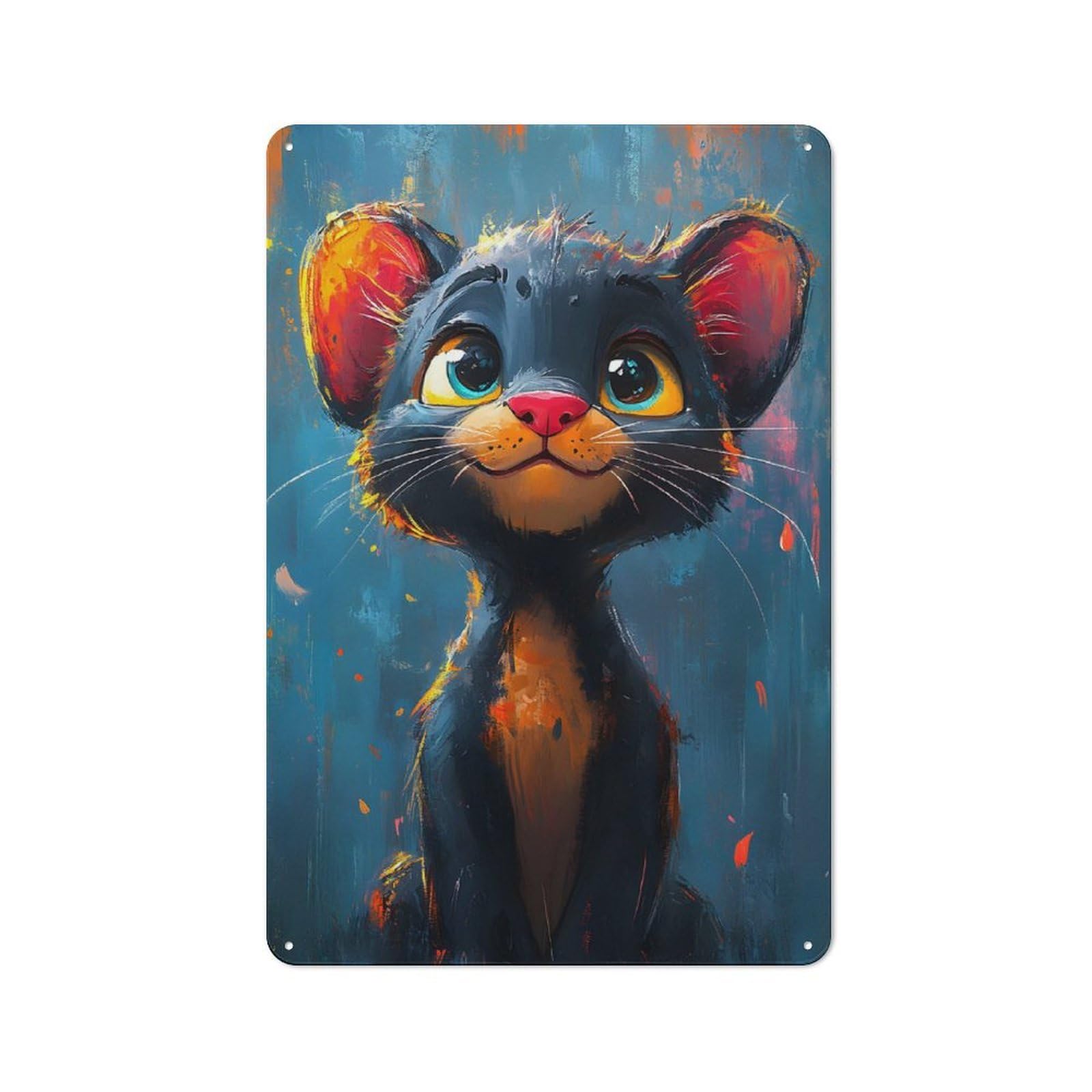 Junmoney Cute Oil Paint Panther Rustic Metal Wall Sign 30X20cm For Café Or Restaurant, Gift Idea At Christmas For Café Owners And Decorators