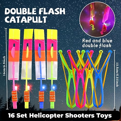 Vibbang 16 Stück Hubschrauber Fliegen Spielzeug, LED Licht Leucht Propeller Spielzeug, Katapult Heli Abschießer, Rakete Copters, Partyzubehör und Goodie Bag Stuffers für Kinder & Erwachsene