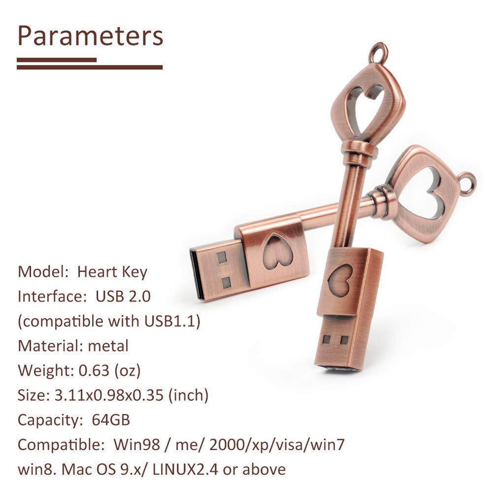 leizhan Chiavetta USB da 64 GB, chiavetta USB Pendrive impermeabile, chiavetta USB a forma di cuore con scatola regalo