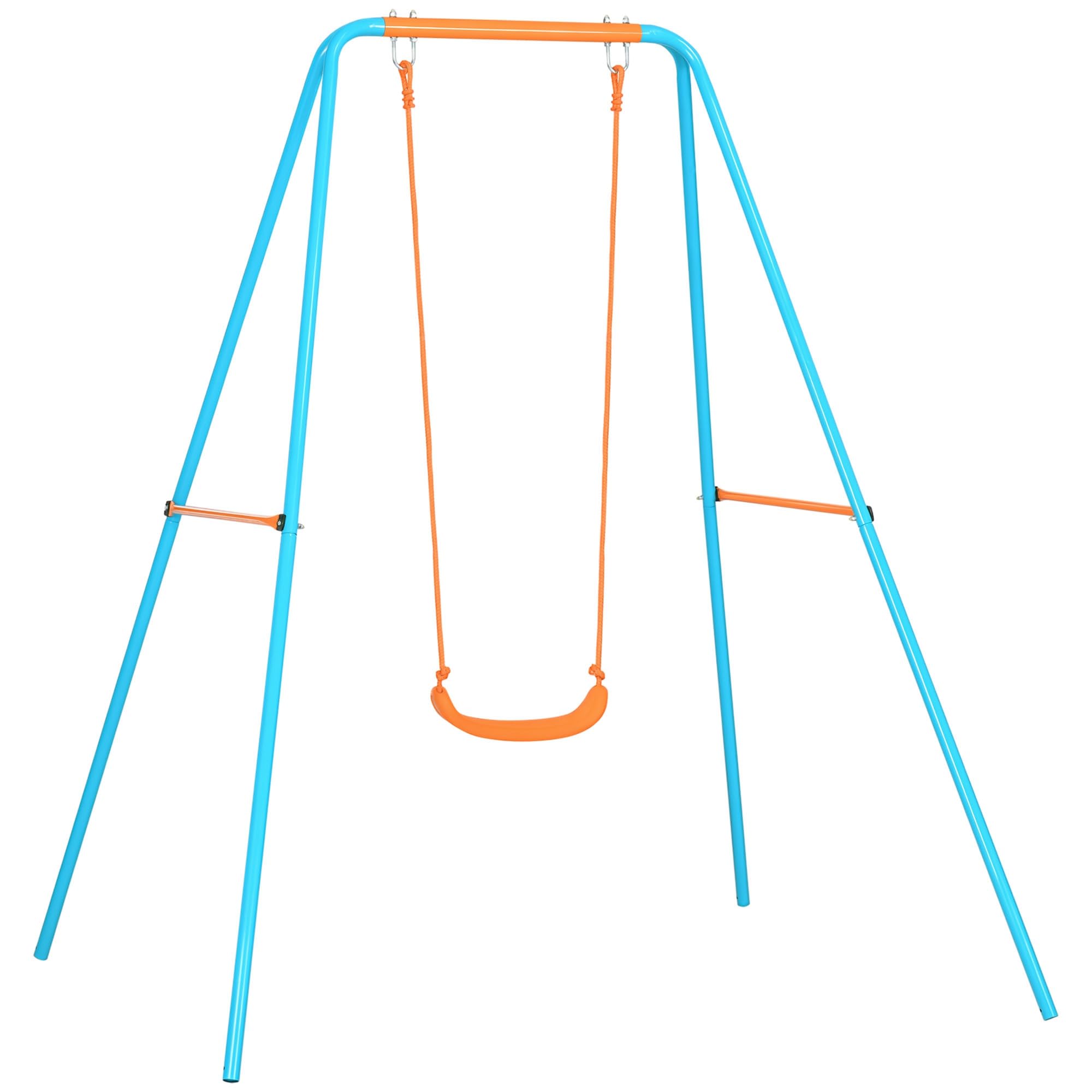 Outsunny Altalena da Giardino con Seggiolino e Picchetti, in Acciaio per Bambini 3-8 Anni, 163x145x181cm, Blu e Arancione