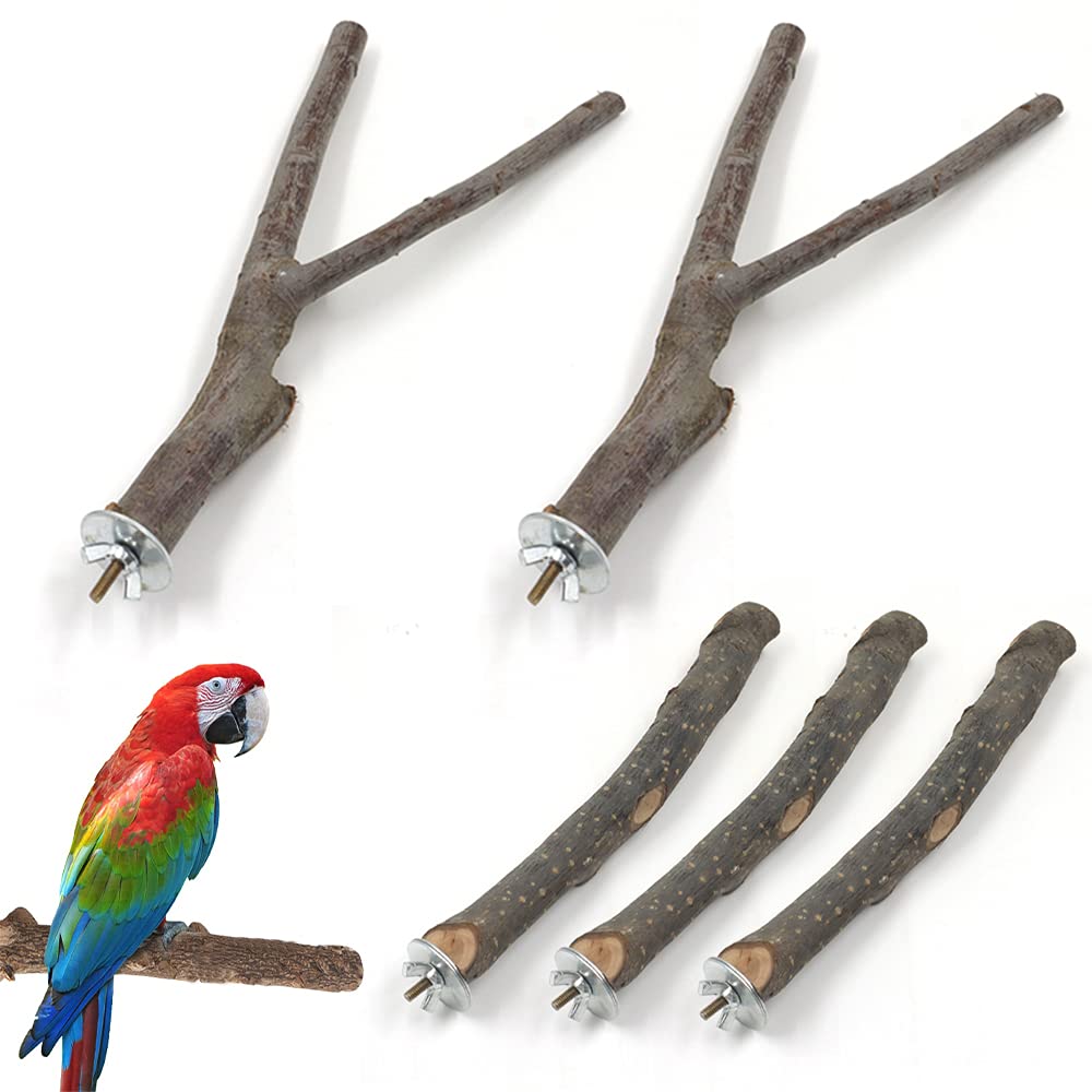 Betinyar 5 Pcs Wood Bird Perch, Natural Wood Bird Perch, Branch Paw Grinding Stick Toy, Bird Perch Cage Accessories for Parrots, Finches, Lovebirds