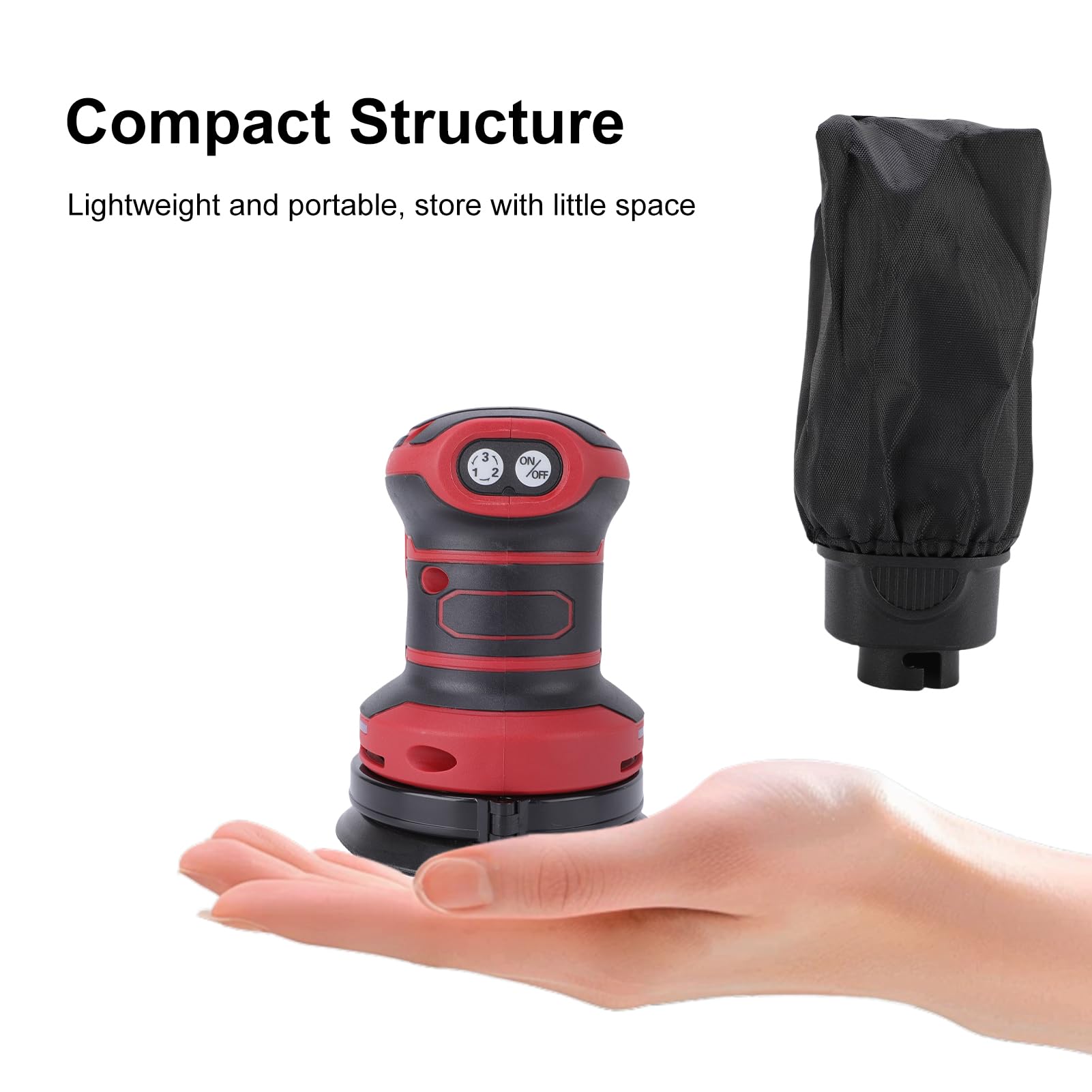 Asixxsix Lijadora orbital aleatoria de 5 pulgadas, lijadora eléctrica de mano de 300 W con 3 velocidades (7000/9500/11000 rpm) y bolsa para recoger el polvo, para pulir coches y muebles.