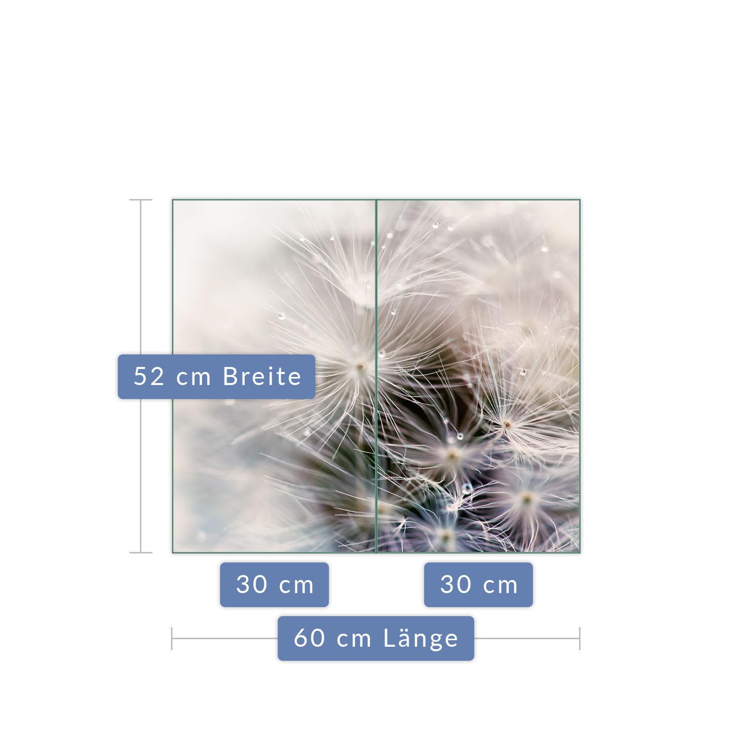 Herdabdeckplatte Abdeckung Ceranfeld Abdeckplatte Schneidebrett 2-Teilig 60x52 Pusteblume Grau Spritzschutz Glasplatte Ceranfeldabdeckung Schutz Herdschutz Sicherheitsglas Glasschneidebrett 2x30x52