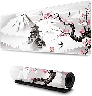 Gaming Mouse Pad, Black and White Cherry Blossom Extended Large Mouse Mat Desk Pad, 3 mm Thick Long Non-Slip Rubber Stitched Edges Mouse pad (31.5 X 11.8 Inch) (Mountain View)