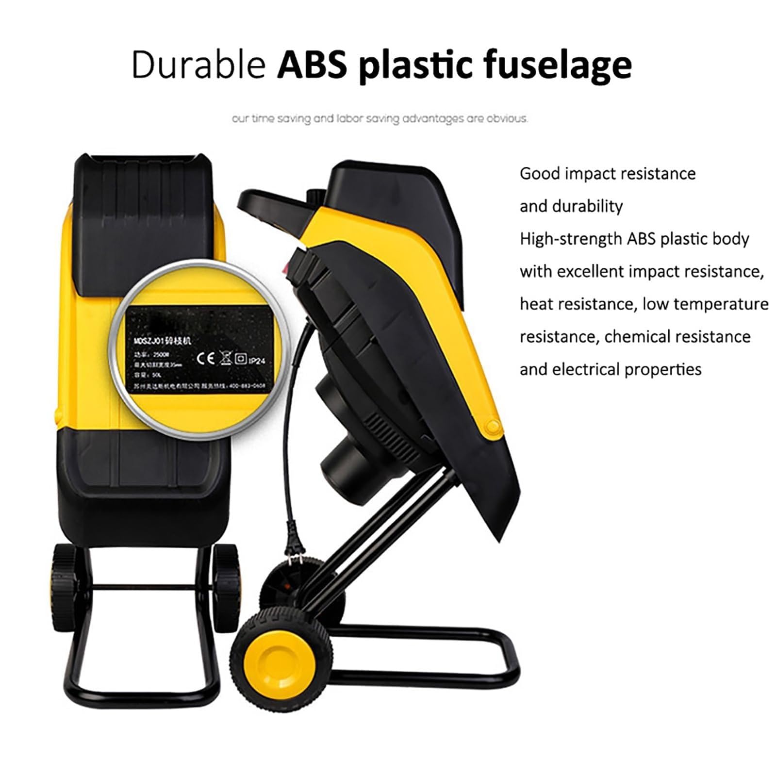 Biotrituratore da giardino, biotrituratore elettrico per foglie e rami, biotrituratori e cippatori da giardino da 2500 W, biotrituratore elettrico da giardino da 4500 giri/min con sacco di raccolta