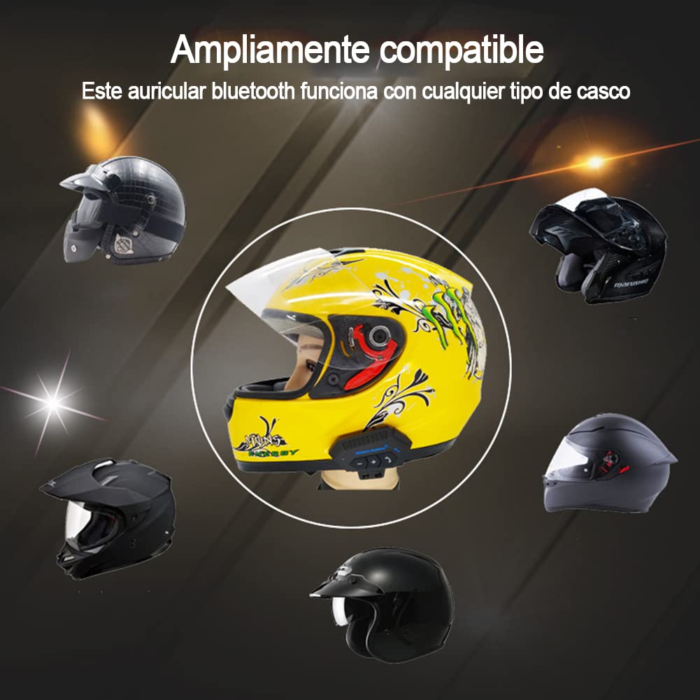 BIGFOX Auriculares Casco de Motocicleta, Auriculares Inalambricos Bluetooth 5.0,Intercomunicador Casco Moto, Intercom Anti-interferencia Auriculares para una Variedad de Montados en Casco