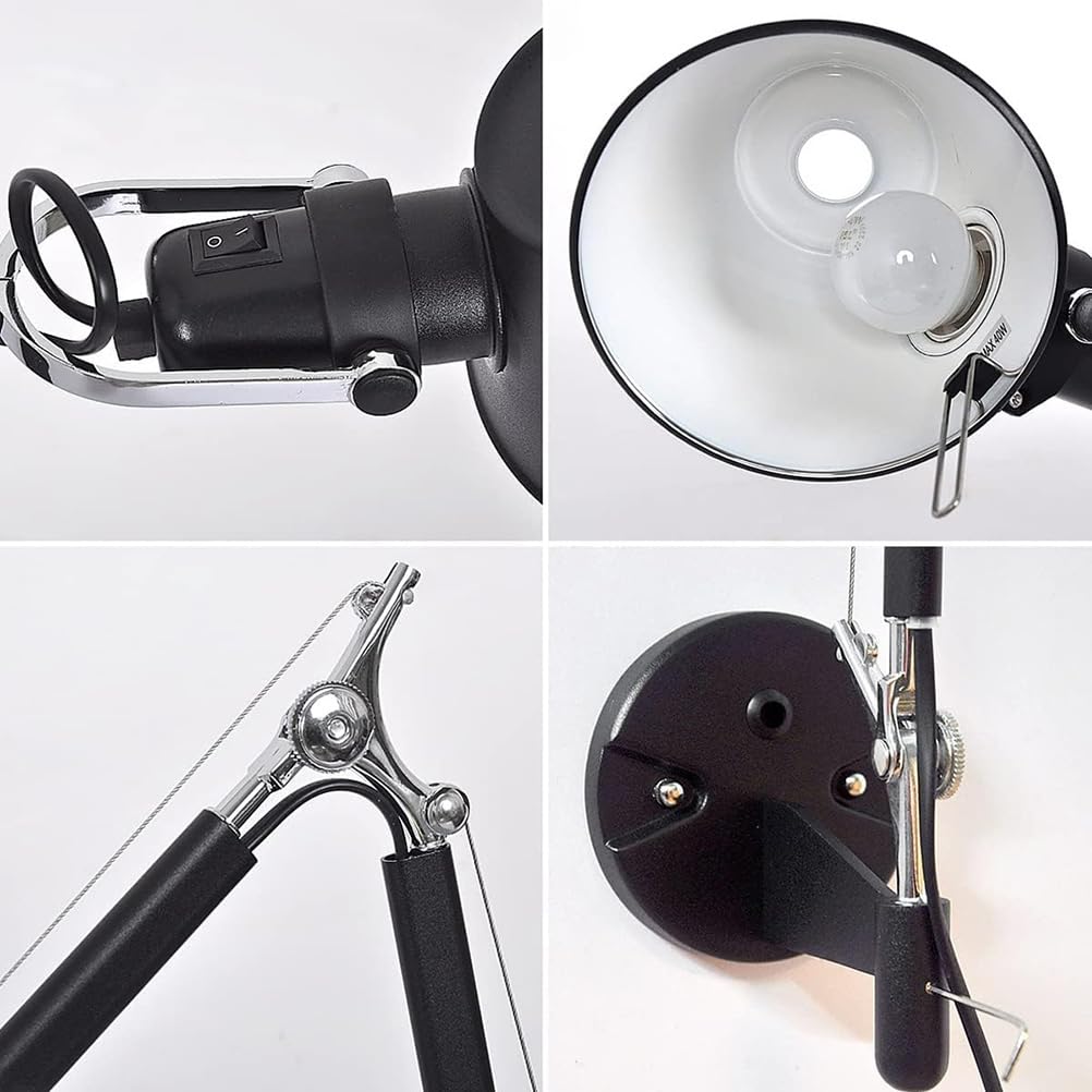 AoLa Wandleuchte Verstellbar Vintage Schwenkbar Wandlampe mit Schalter und Stecker Innen E27 Lange Arm Wand Leselampe Drehbar Schwarz Nachttischlampe mit 1.5M Kabel, für Schlafzimmer Wohnzimmer,36CM