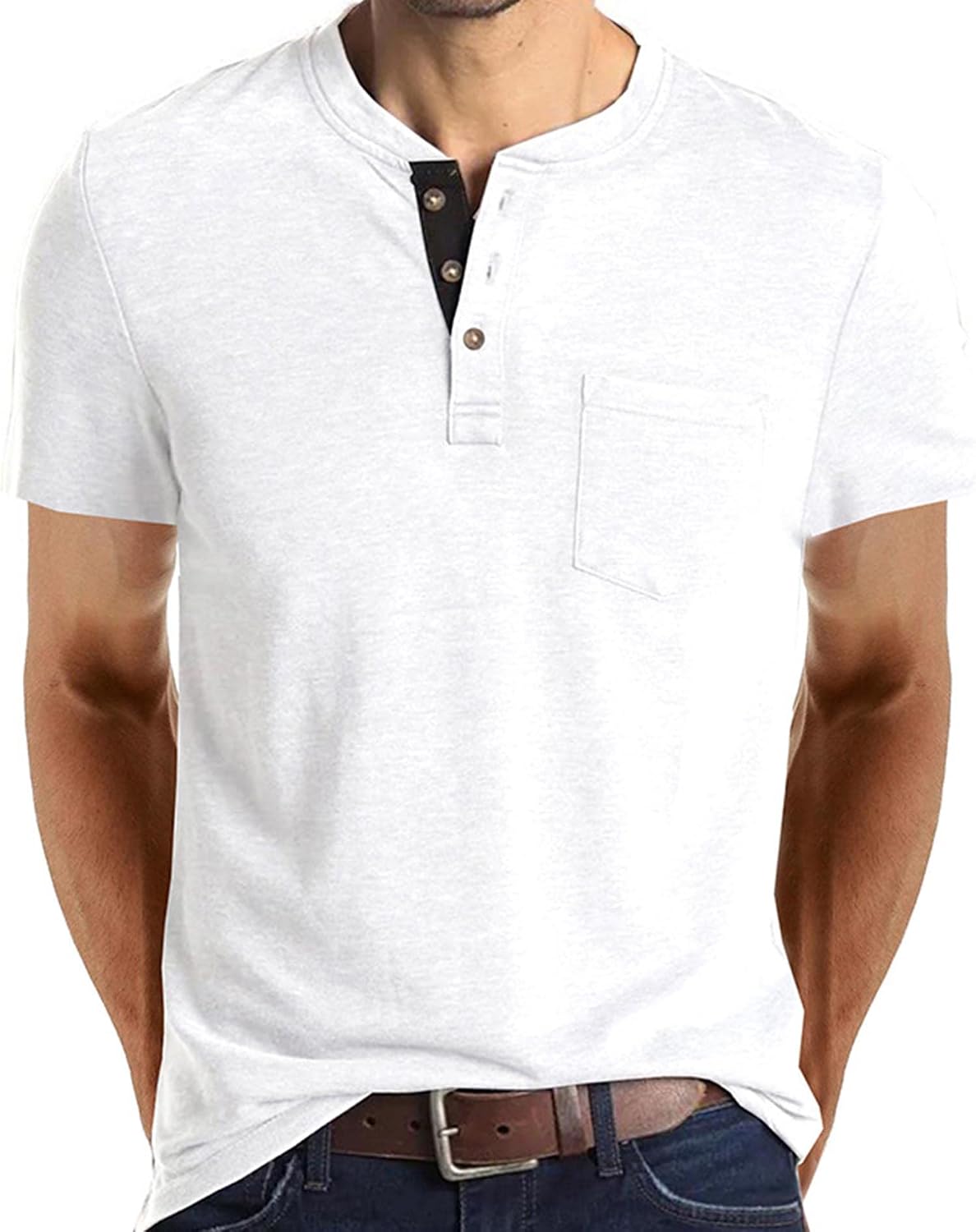 Camisas Henley para hombre, cuello alto falso, manga corta, camiseta casual de algodón y lino, 2 botones, camisas sin cuello, camisas lisas para playa, abuelo, cómodas camisetas de vacaciones con Camisas Henley para hombre, cuello alto falso, manga corta, camiseta casual de algodón y lino, 2 botones, camisas sin cuello, camisas lisas para playa, abuelo, cómodas camisetas de vacaciones con