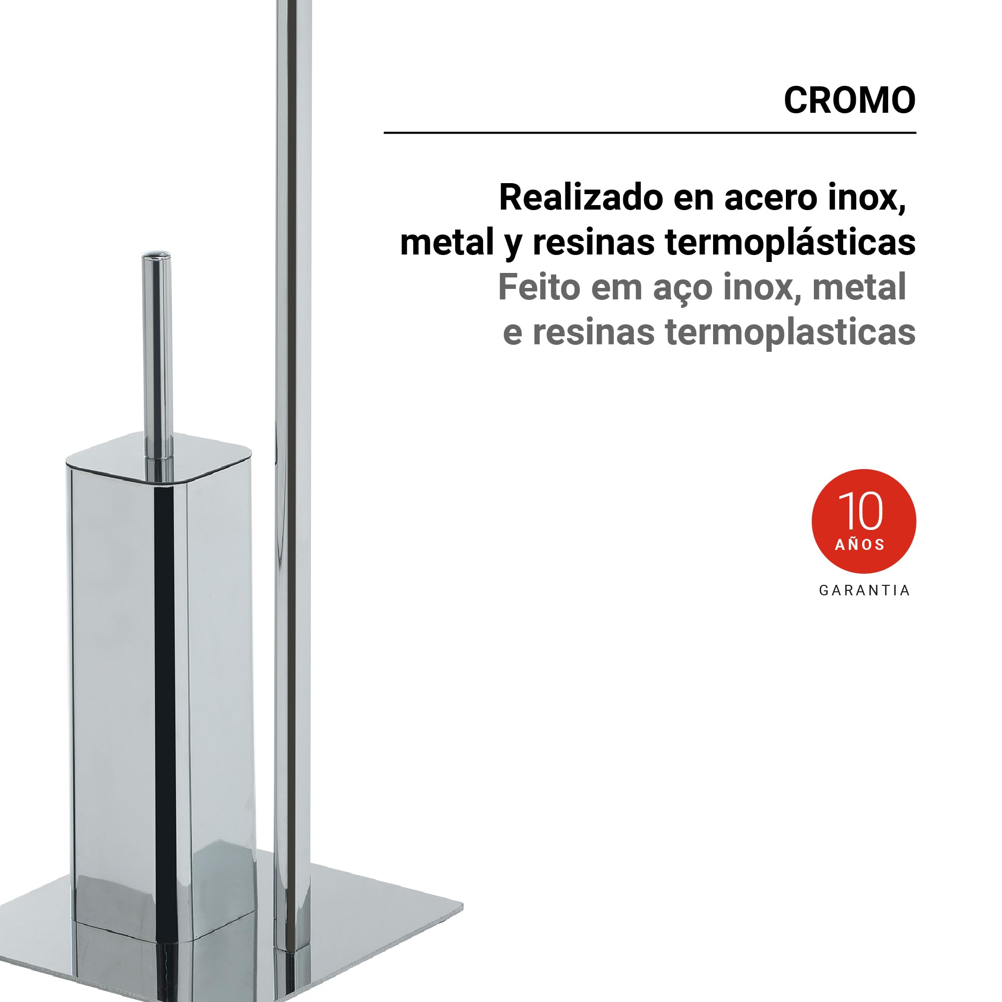 Gedy Felix Escobillero y portarrollos para baño, Cromo, Acero INOX Metal y resinas termoplásticas, 20 x 20 x 69,8
