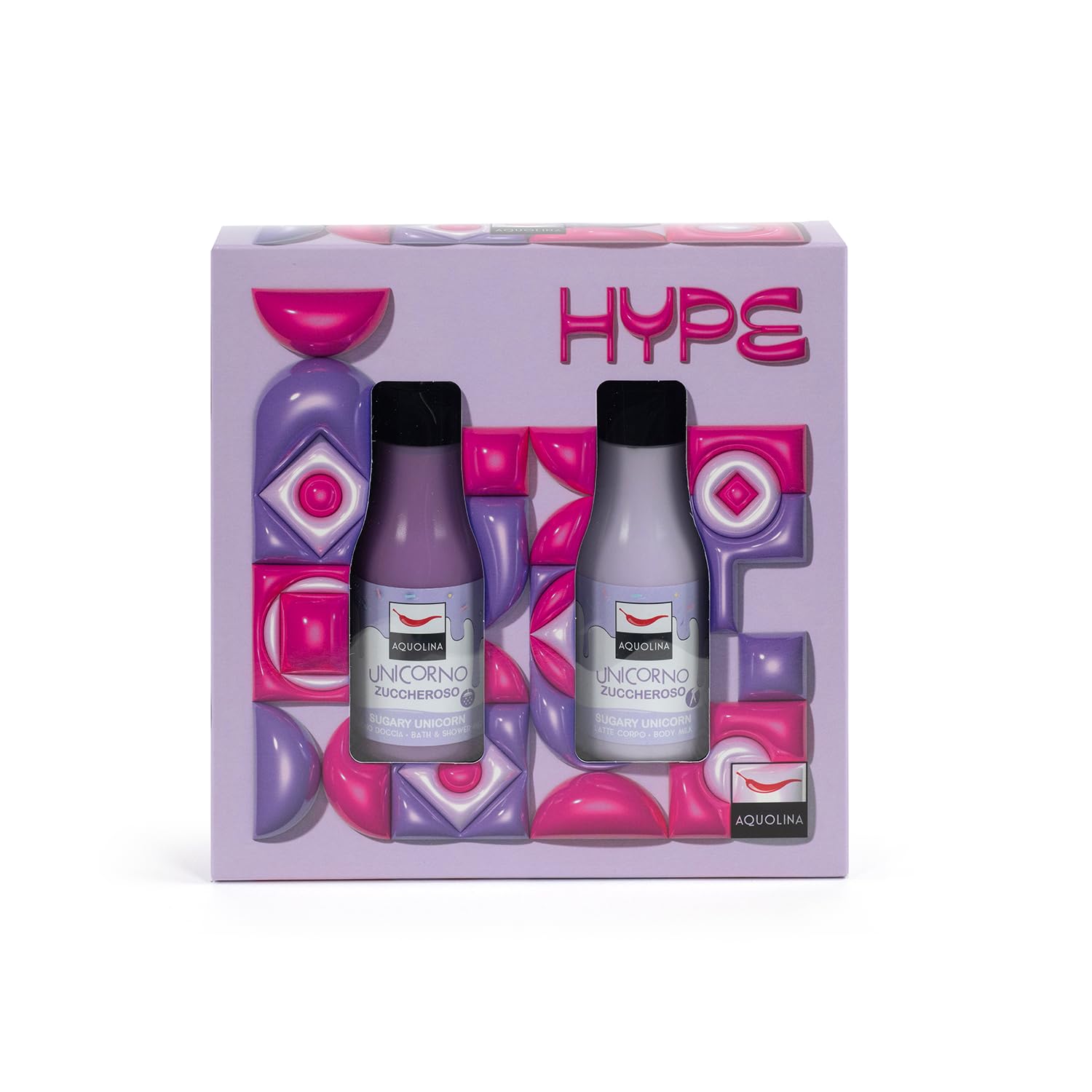 AQUOLINA HYPE CUKIEROWY UNICORNO - Kąpiel pod prysznic 125 ml + mleko do ciała 125 ml