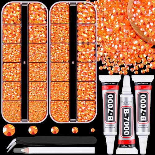 Image of TINKRSTUFF Resin Jelly Rhinestones for Crafting with B7000 Jewelry Glue, 2 Boxes Orange AB Flatback Crystals with 3Pcs 10ml Glue, Bedazzling Non Hotfix Gems for DIY Tumblers Clothing Shoes Manicure